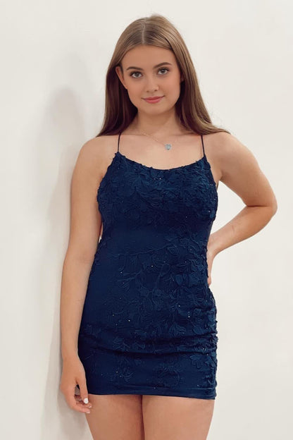 Light Blue Lace Straps Tight Mini Dress