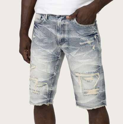 Smoke Rise denim shorts in Farley Blue with classic fit and casual style, perfect for warm weather.