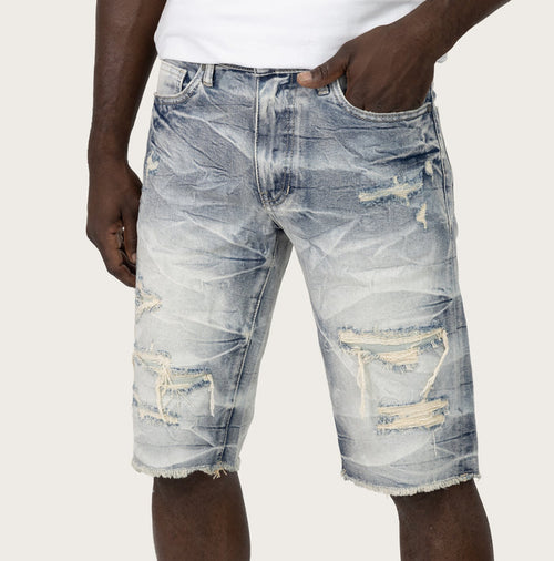Smoke Rise denim shorts in Farley Blue with classic fit and casual style, perfect for warm weather.