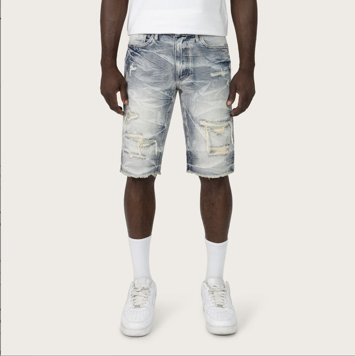 Smoke Rise denim shorts in Farley Blue, essential casual shorts with a classic fit and stylish wash.