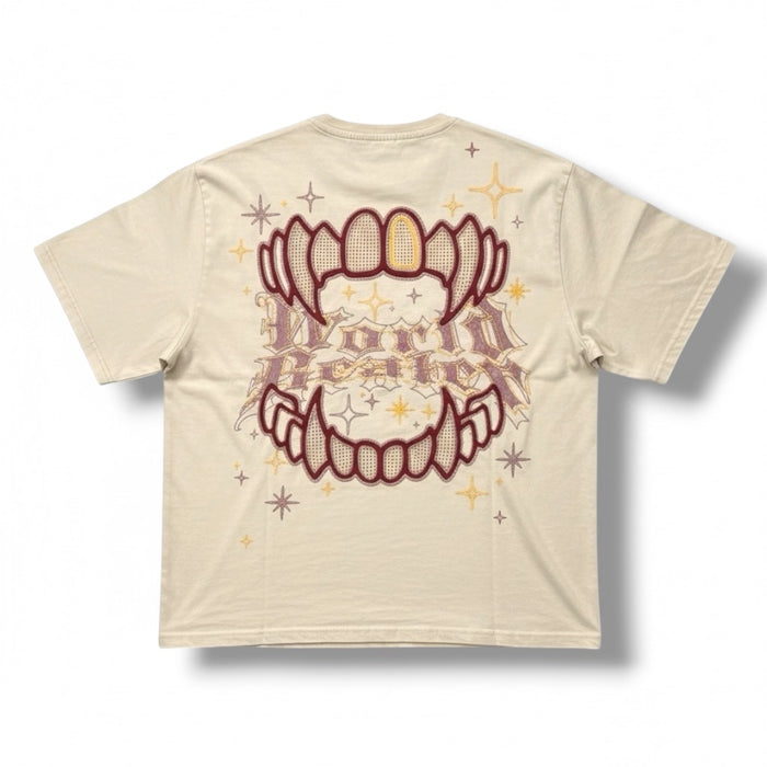 Smoke Rise Rhinestone Dystopia wide crop shirt in clay color, featuring rhinestone details and a stylish crop tee design.