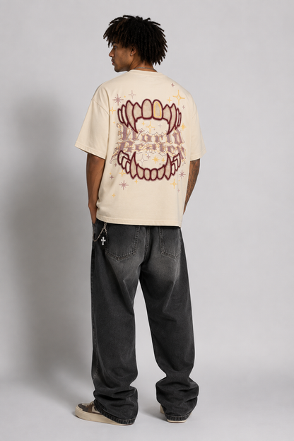 Smoke Rise Rhinestone Dystopia wide crop tee in clay color, featuring rhinestone details and a stylish dystopian design.