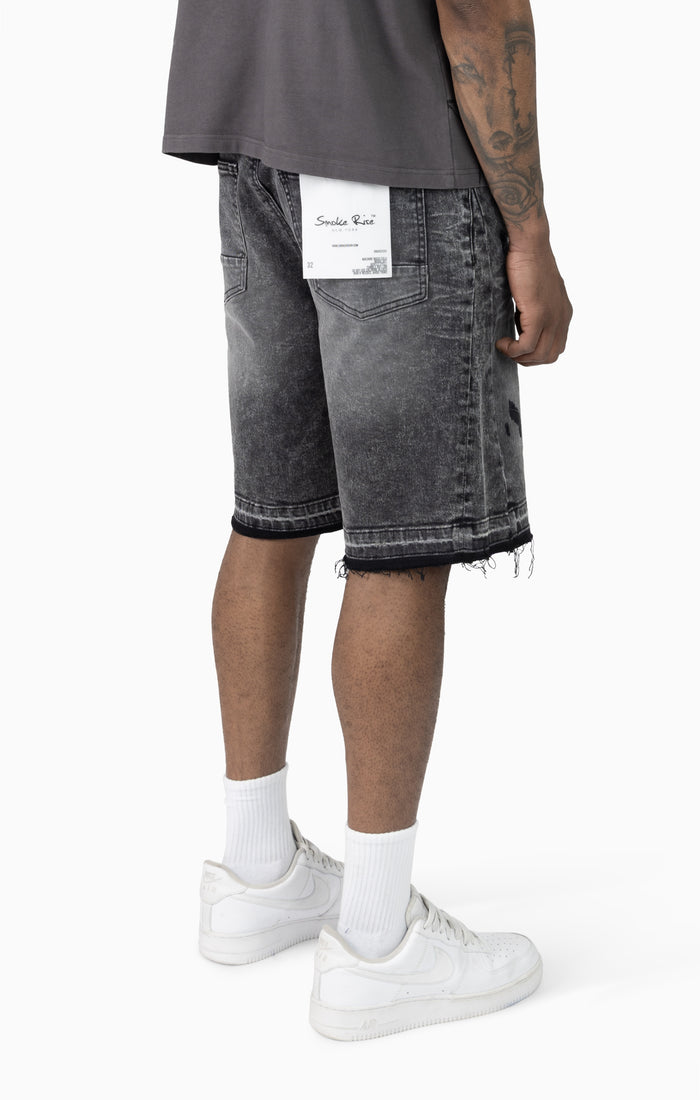 Smoke Rise sun-bleached effect denim shorts in chaos black, featuring a casual, distressed design and stylish fit.