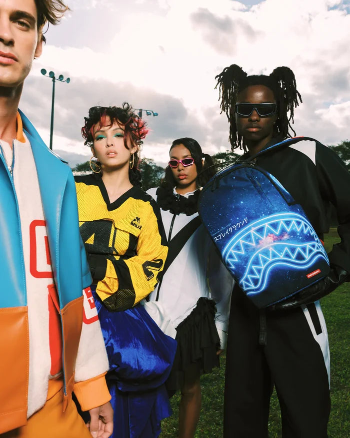 Sprayground Creative Space Labs backpack featuring space-themed artwork, durable straps, and multiple compartments for accessories.