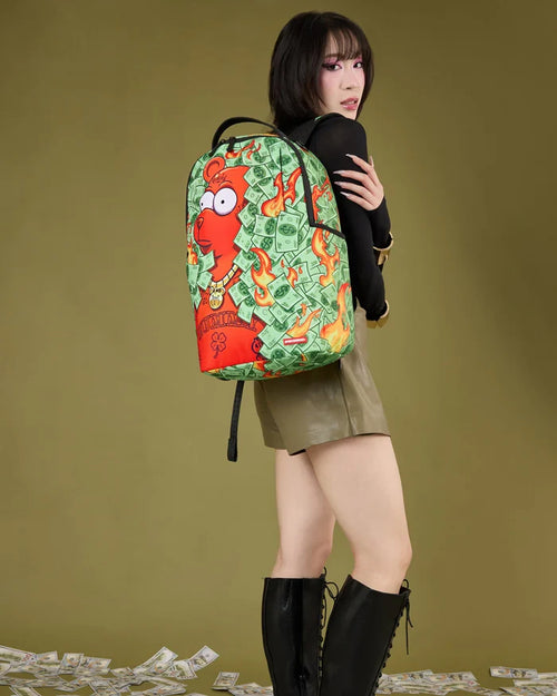 Sprayground Diablo Money Bush backpack featuring a bold graphic design and adjustable straps, accessory for streetwear style.