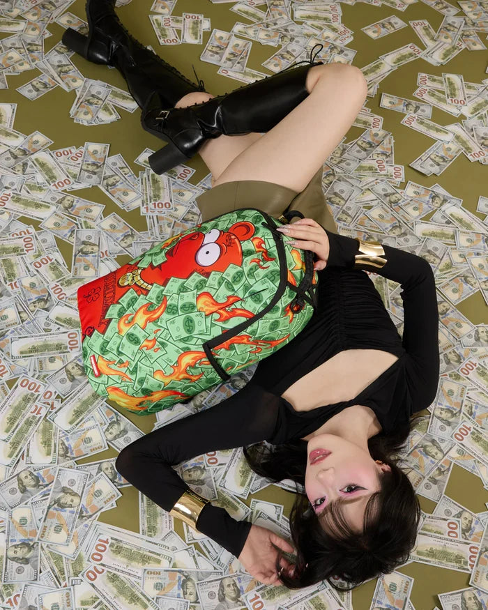 Sprayground Diablo Money Bush backpack featuring bold graphic design, adjustable straps, and multiple compartments.