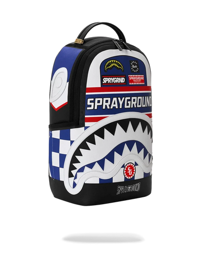 Sprayground First Place Chase backpack featuring bold design, durable straps, and spacious main compartment for accessories.