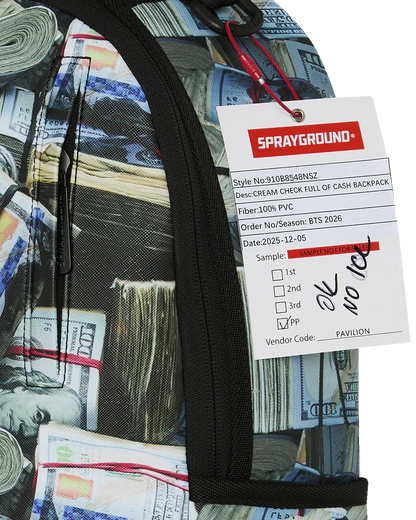 Sprayground Hidden Fortune backpack with bold graphic design, adjustable straps, and multiple compartments for accessories.