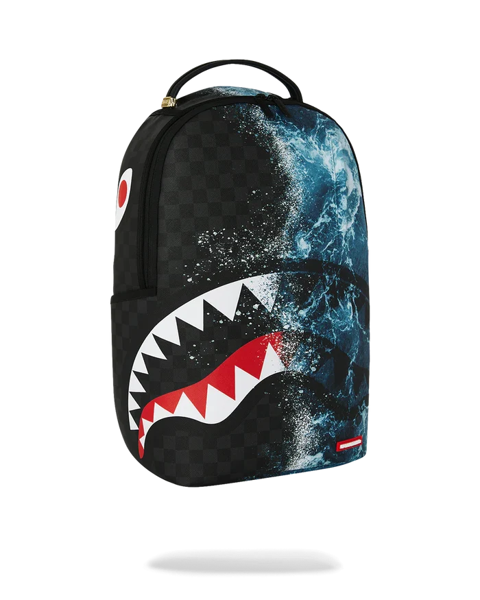 Sprayground High Tide Sharks in Paris backpack with colorful shark and cityscape design, showcasing the vibrant accessories' style.