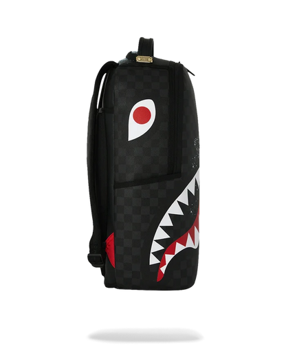 Sprayground High Tide Sharks In Paris backpack with vibrant shark and Paris cityscape design, stylish accessory for daily use.