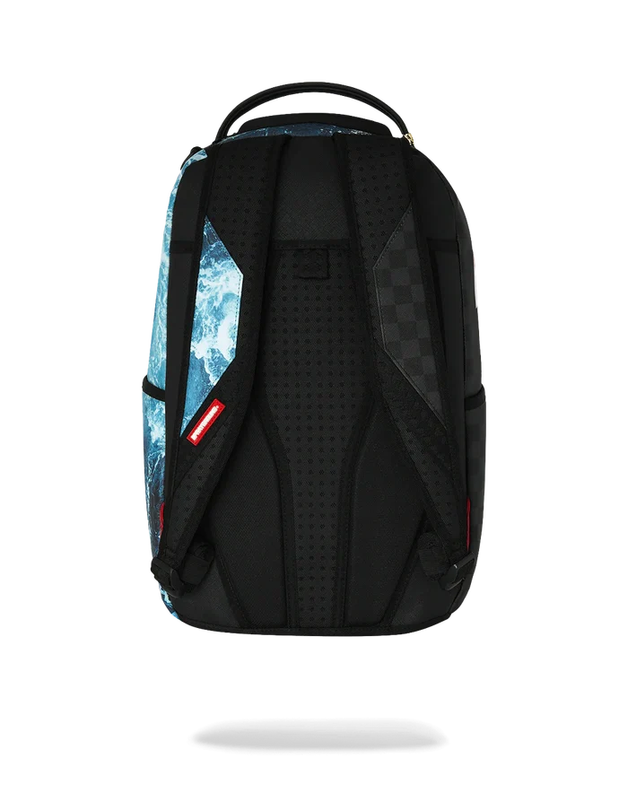 Sprayground High Tide Sharks in Paris backpack, colorful accessories with ocean shark design and urban Paris motif.