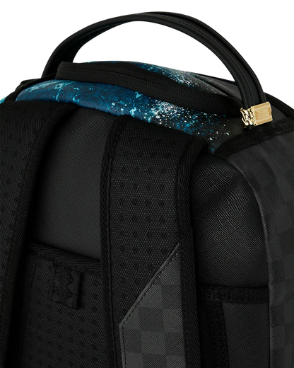 Sprayground High Tide Sharks in Paris backpack featuring vibrant shark and Paris cityscape design, accessories style, colorful and detailed.