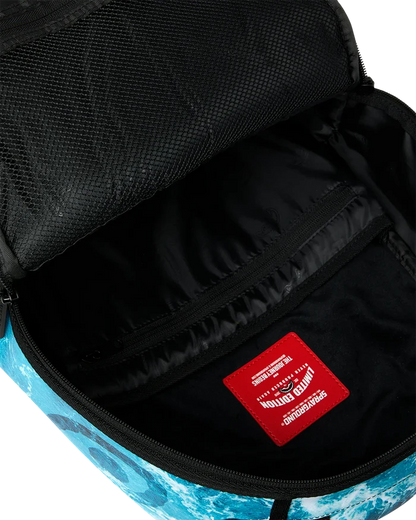 Sprayground High Tide Sharks in Paris backpack featuring colorful shark and city skyline design, casual accessories for everyday use