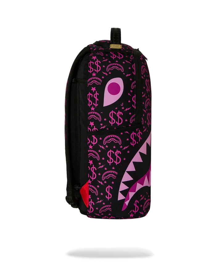 Sprayground Money Maker Shark Paper backpack with bold shark graphic and colorful design, accessories for stylish everyday use.