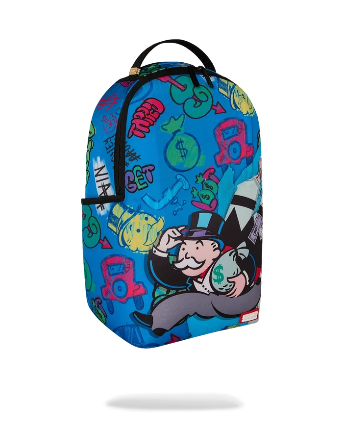 Sprayground Monopoly Grab & Go Go Go backpack with vibrant cartoon design and adjustable straps, accessories for everyday use.