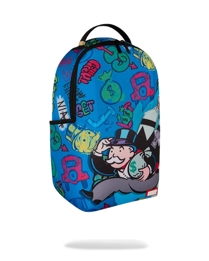 Sprayground Monopoly Grab & Go Go Go backpack with vibrant cartoon design and adjustable straps, accessories for everyday use.