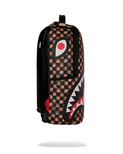 Sprayground Peeking Characters backpack featuring colorful cartoon character designs and adjustable straps.