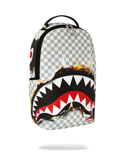 Sprayground 'Reveal The Real' backpack with bold graphic design, featuring adjustable straps and multiple compartments.