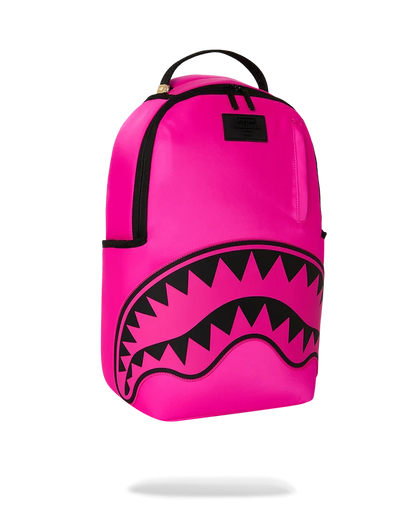 Sprayground Shark Central 2 Pink Code backpack featuring a colorful shark design and adjustable straps.