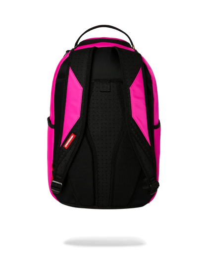 Sprayground Shark Central 2 Pink Code backpack with shark graphic, vibrant pink accents, and adjustable shoulder straps.