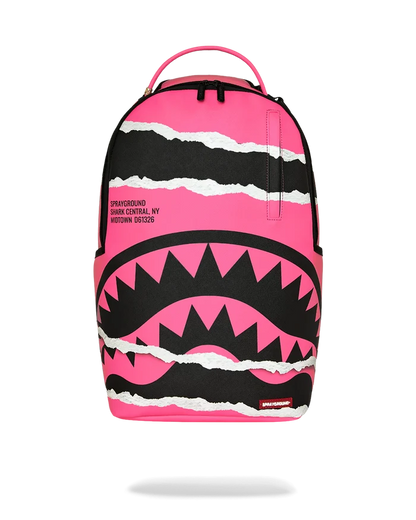 Sprayground Shark Central Split Vision backpack with bold shark graphic, black and teal color, durable straps and multiple compartments.