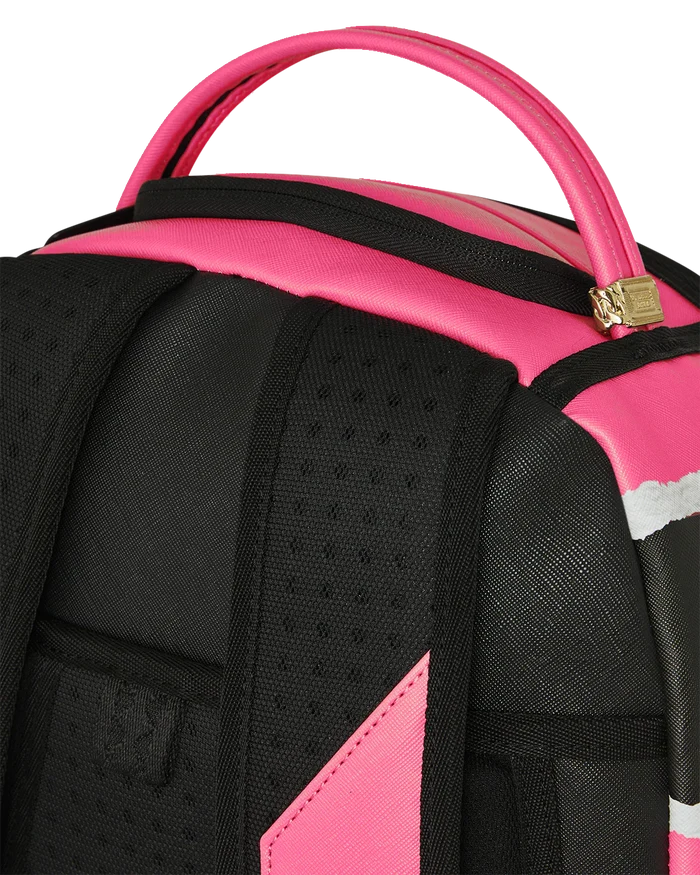 Sprayground Shark Central Split Vision backpack with shark graphic, front zipper pockets, and adjustable straps.