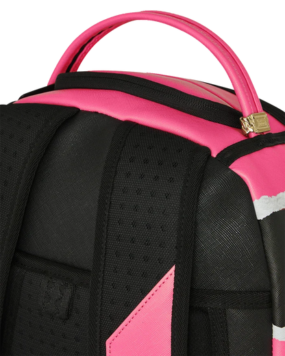 Sprayground Shark Central Split Vision backpack with shark graphic, front zipper pockets, and adjustable straps.