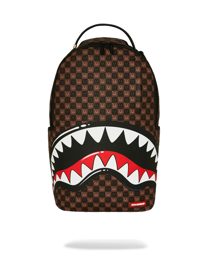 Sprayground Sharks In Paris Grin & Grind backpack with bold shark graphic and colorful design, accessory for everyday use.