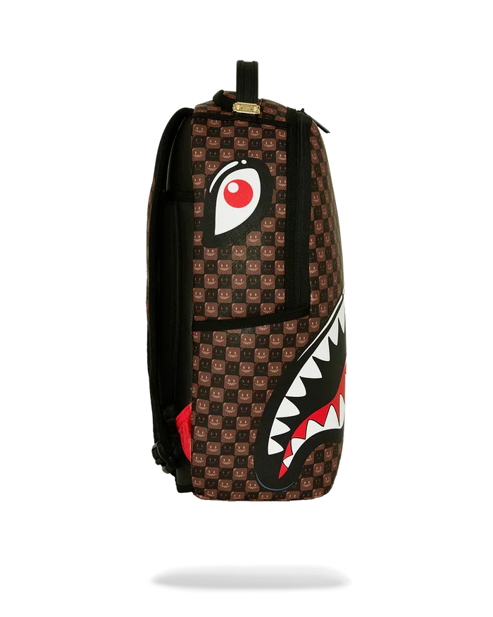 Sprayground Sharks In Paris Grin & Grind backpack featuring shark graphic and bold design, made of durable accessories material.
