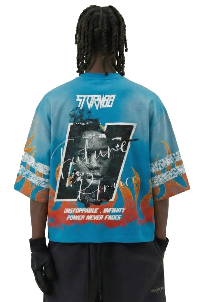 STORM88 Washed S/N Aqua T-Shirt with 3/4 sleeve, casual men's tee featuring a relaxed fit and soft fabric.