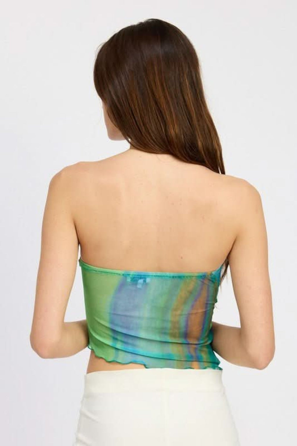 Emmy Green Print Strapless Asymmetrical Top