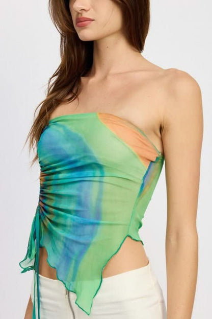 Emmy Green Print Strapless Asymmetrical Top