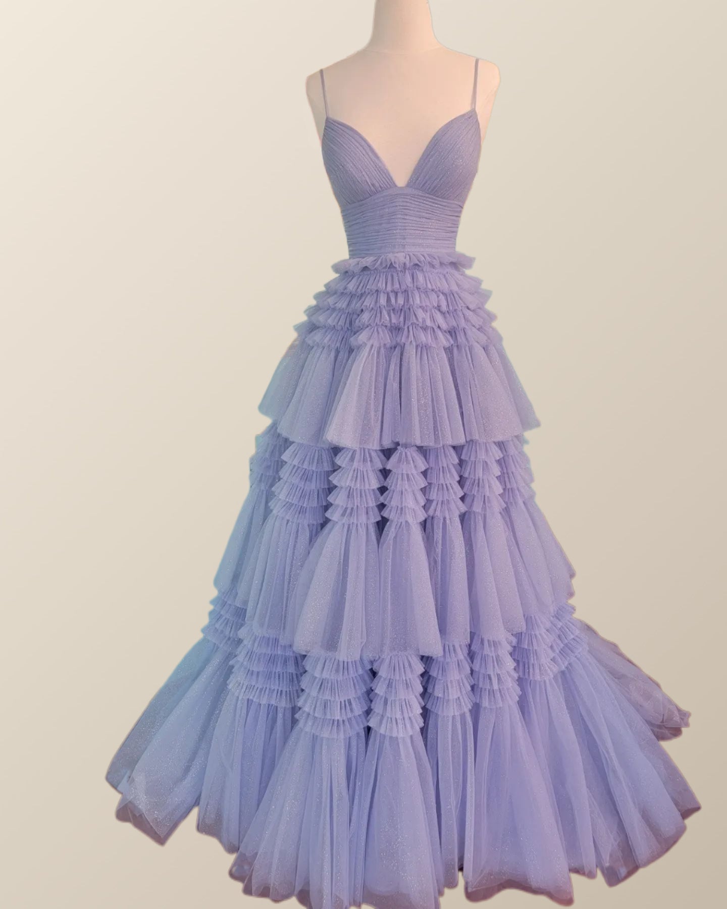Light Blue Tiered Ruffle Long Ball Gown with Straps