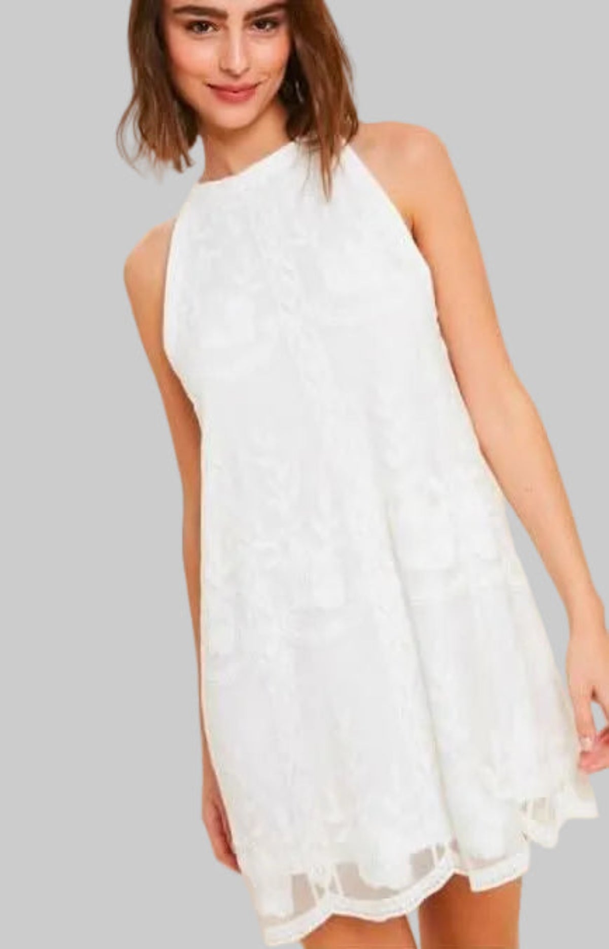 Donna White Lace Halter Swing Dress