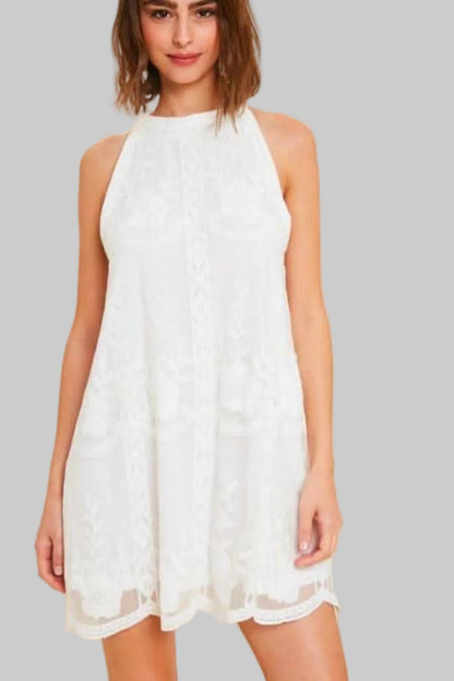 Donna White Lace Halter Swing Dress