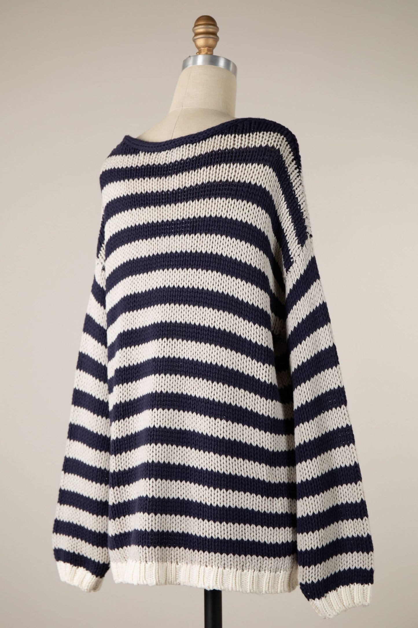 Lia Denim Stripe Oversized V-Neck Sweater Top