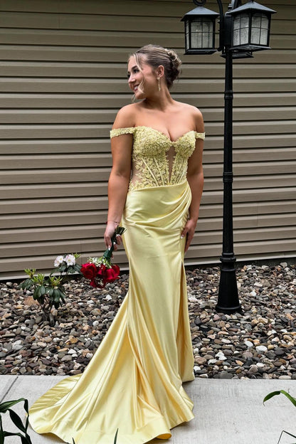 Off Shoulder Sage Appliques Long Dress with Slit