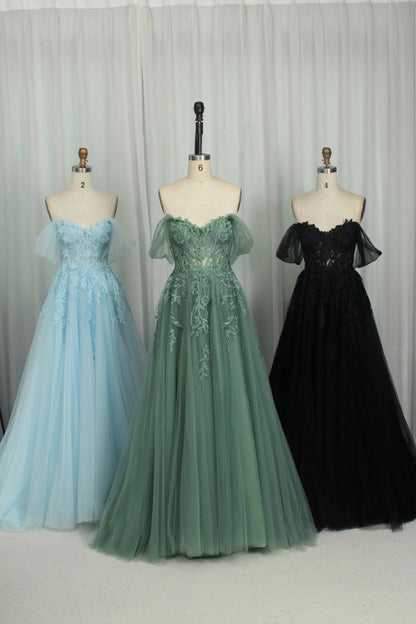 Black Floral Embroidery Strapless A-line Formal Dress